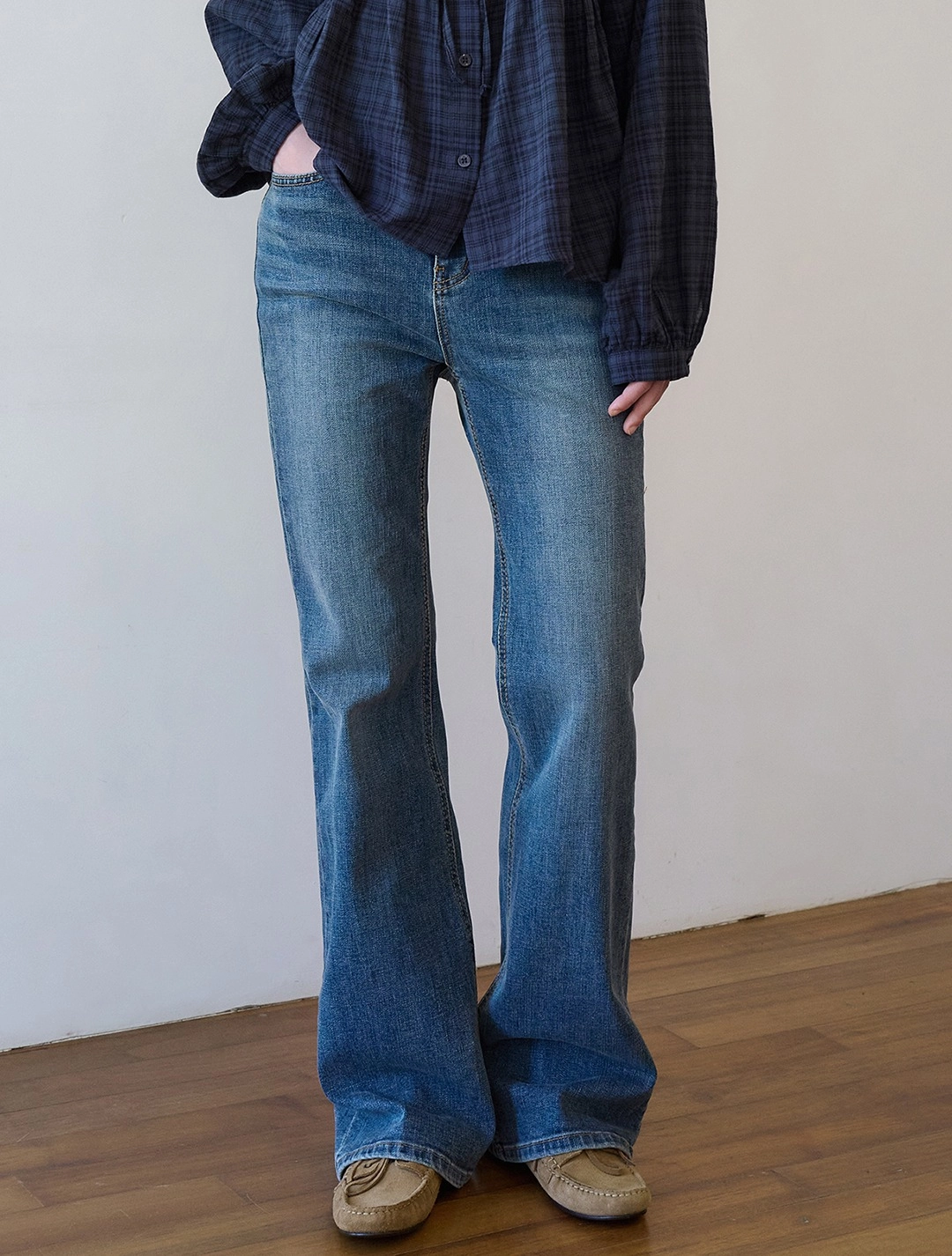 로에일 Basic slim bootcut denim pants_Blue 상품 이미지 1