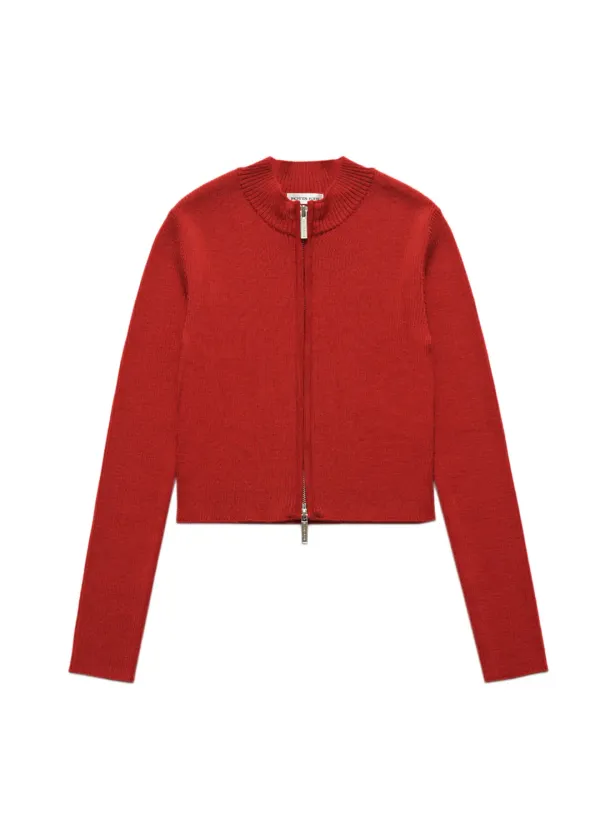 RIBBED ZIP CARDIGAN / RED 