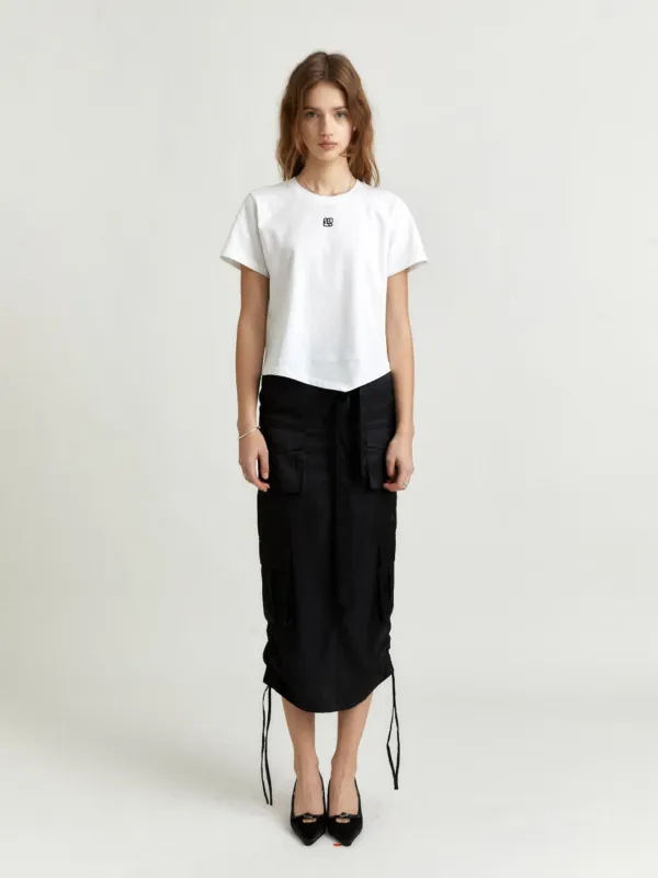 [9th] KALO Embroidered Unbalanced Hem T-shirt_White