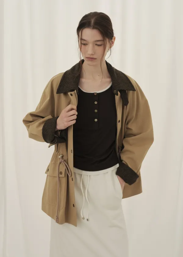 [9/21 예약배송] LAYERD BUTTON T-SHIRT (dark brown)