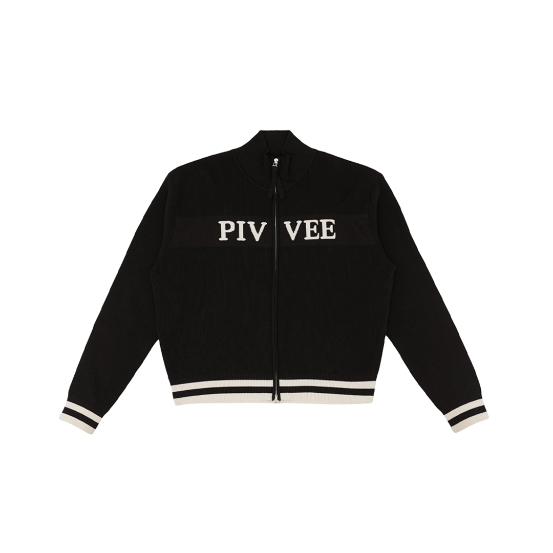 피브비 [2차] Logo Jacquard Knit Zip-up Cardigan (ebony black) 상품 이미지 1