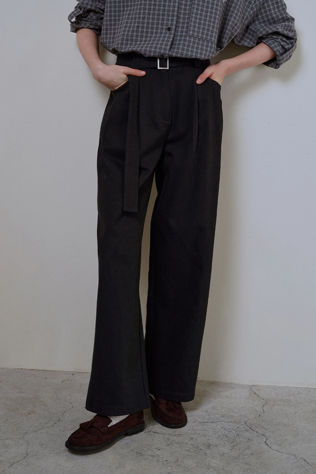 위드아웃썸머 Belted cotton pants_black 상품 이미지 2