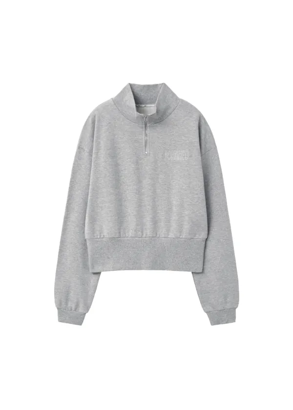 BASIC HALF ZIP SWEATSHIRT, MELANGE GRAY - bohemseo
