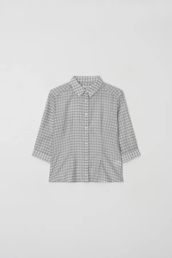 [4th reorder] elina check slim shirt (sheer grey)