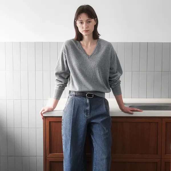(Z-T-7192)COTTON&WOOL OVERFIT V-NECK KNIT