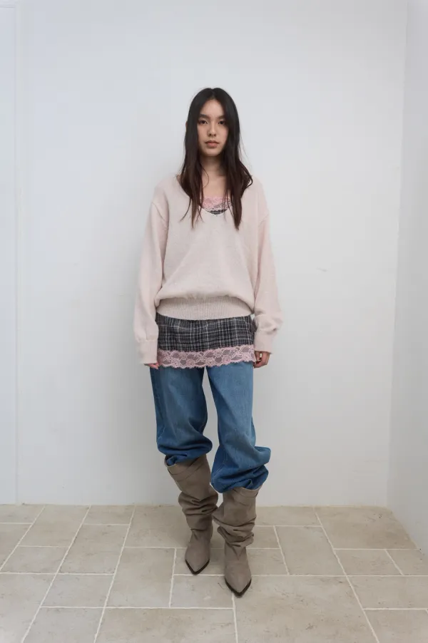 DEEP V-NECK KNIT_IVORY