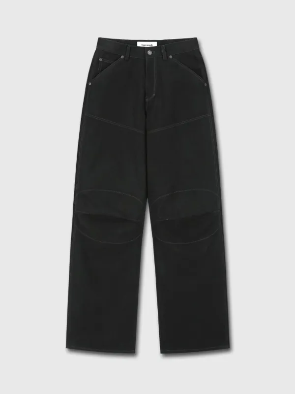 (W) WIDE-LEG COTTON WORK PANTS_ BLACK