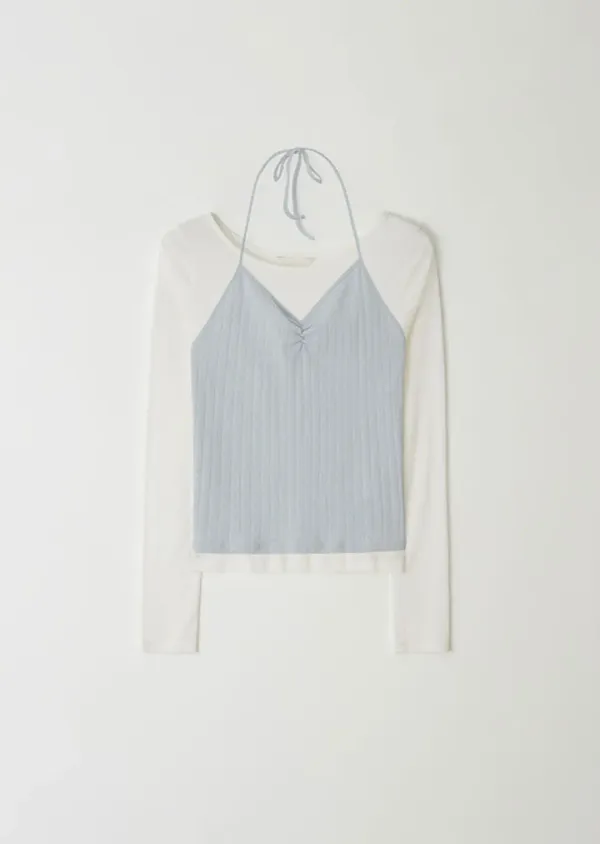 layered halter neck top set-ivory/s.blue