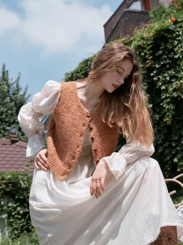 JOUR round neck knit vest_camel