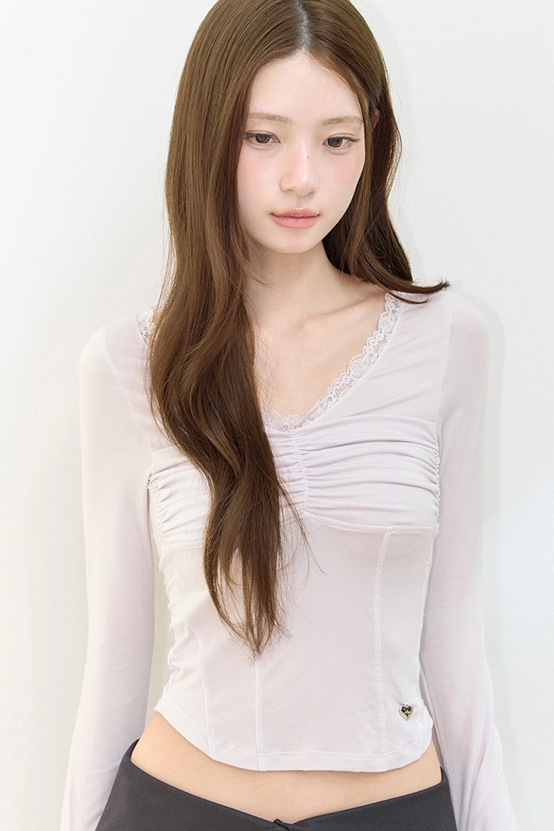 일리고 레이스 코르셋 롱슬리브 핑크 상품 이미지 1