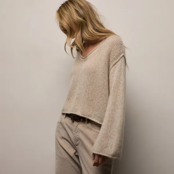 Marled Cashmere Silk V Neck Sweater - Alabaster Mix