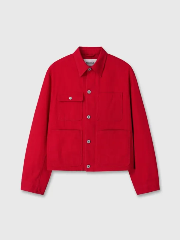 (W) SLUB COTTON CROPPED WORK JACKET_ RED