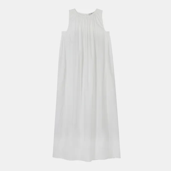 relaxed-fit shirring dress (white)