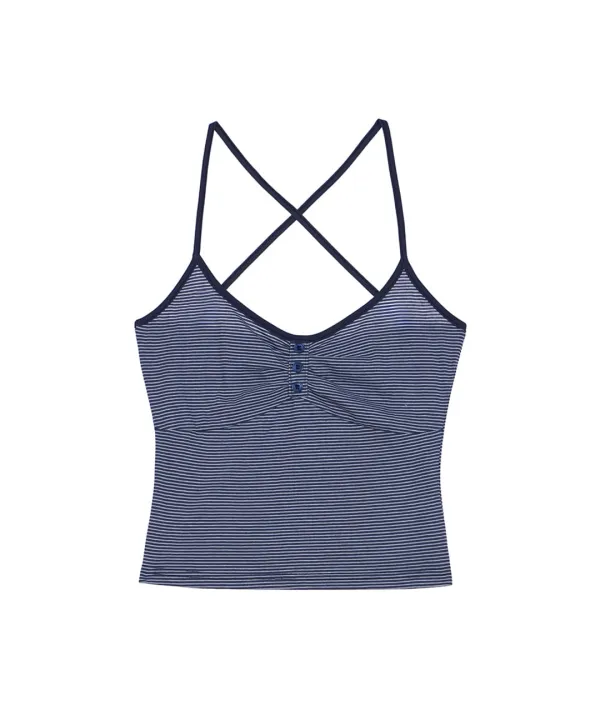 Stripe Button Sleeveless [Navy]