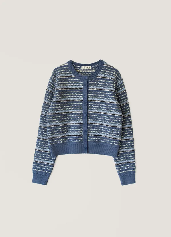 Tweed Jacquard Knit Cardigan - Dutch Blue