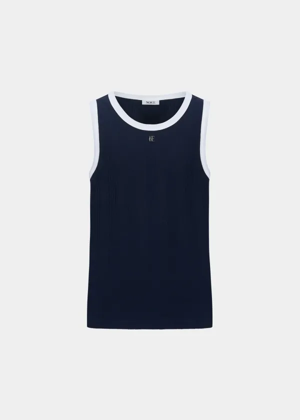 COTTON RIBBED RINGER SLEEVELESS TOP - NAVY