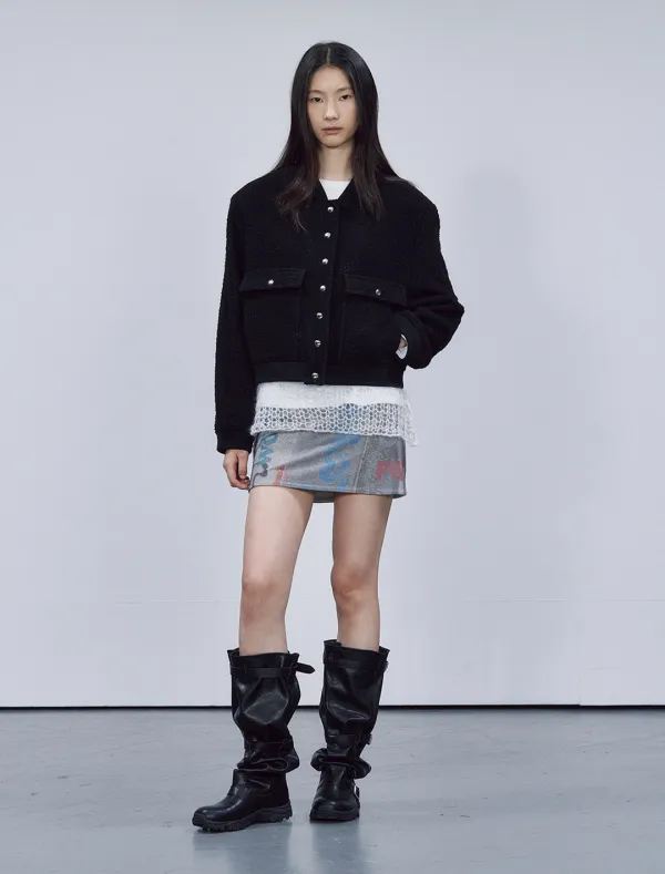 BOUCLE BOMBER JACKET [BLACK]