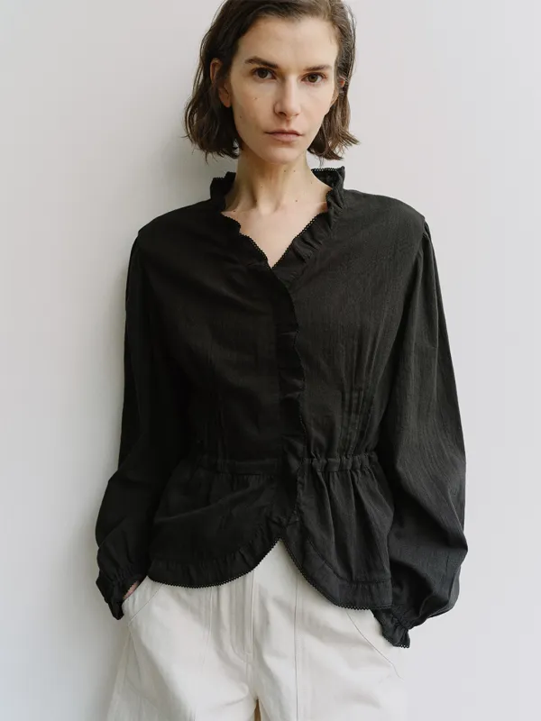 TIS COTTON FRILL BLOUSE_BLACK
