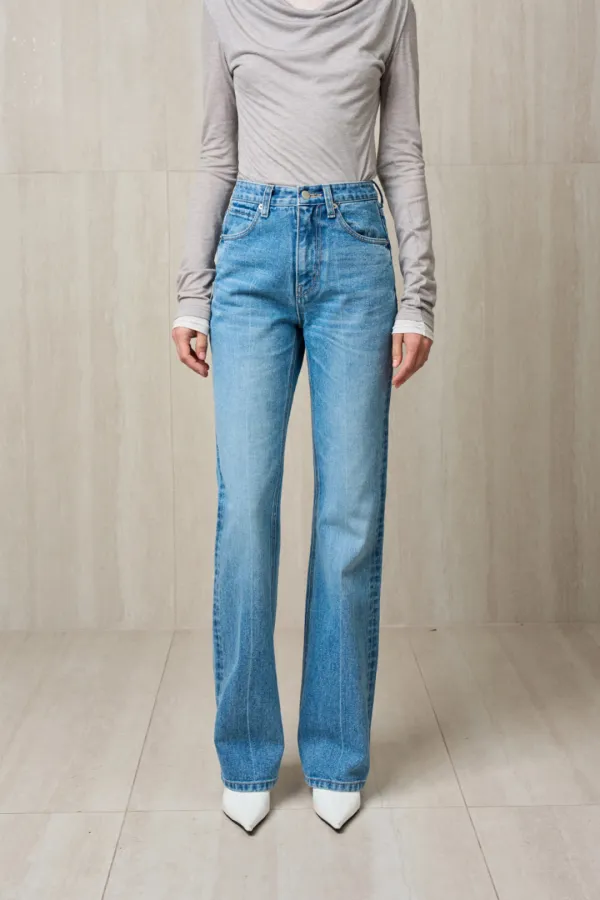FRONT CREASED DENIM PANTS LIGHT BLUE