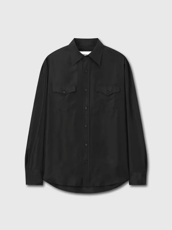 SILK DOUBLE POCKET SHIRT_ BLACK