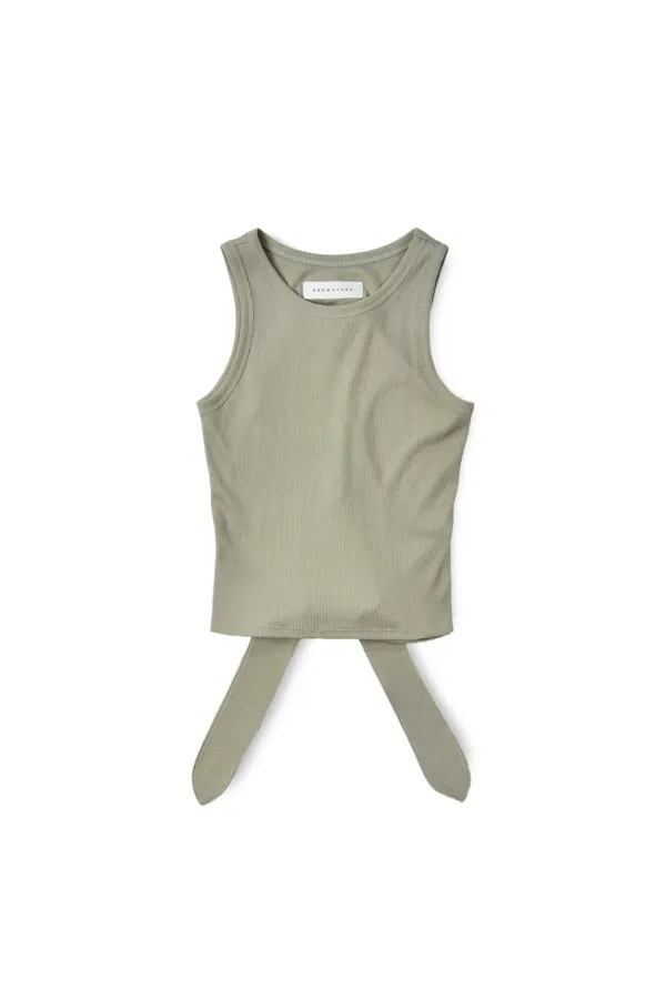 W Ribbed Cut Out Sleeveless, Light Olive