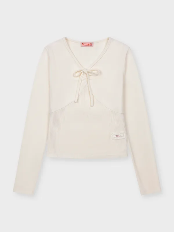 리본 셔링 티셔츠 (2C) (Ivory)