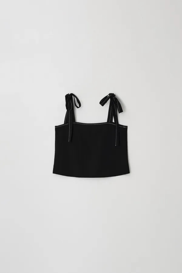 Shoulder Tie Stitch Top (navy)