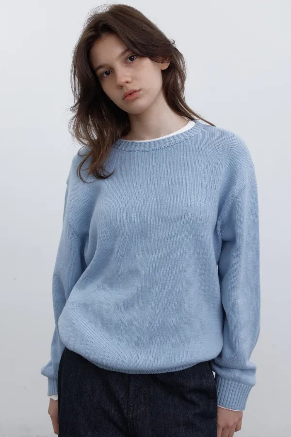 [2차] Cotton round-neck knit (sky blue)