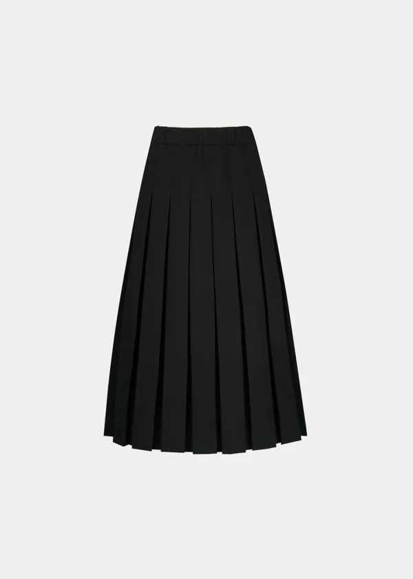 W PLEATED MIDI SKIRT - BLACK