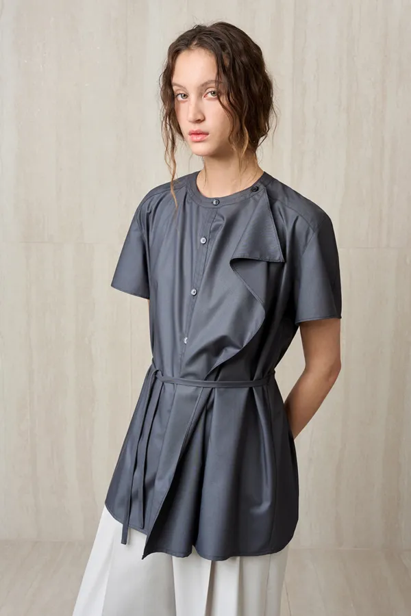 RUFFLE DETAIL SHIRT BLOUSE CHARCOAL