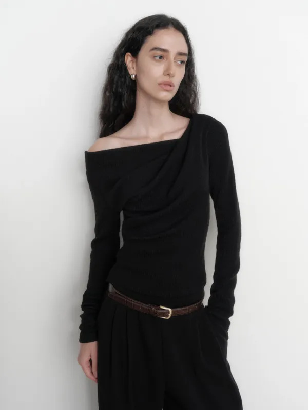 VIA SHIRRING TOP_BLACK