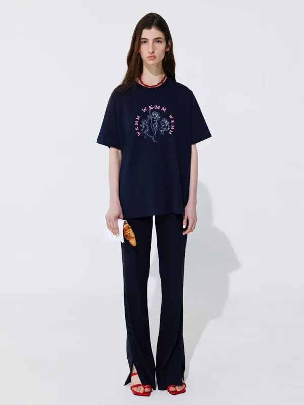 Linen semi-Bootscut Trousers_Navy