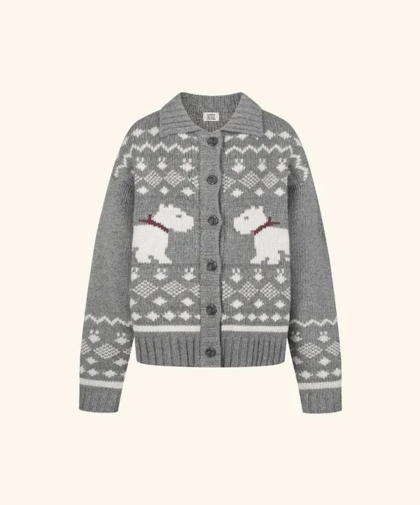 Scottish Terrier Cowichan Wool Cardigan ( Grey )
