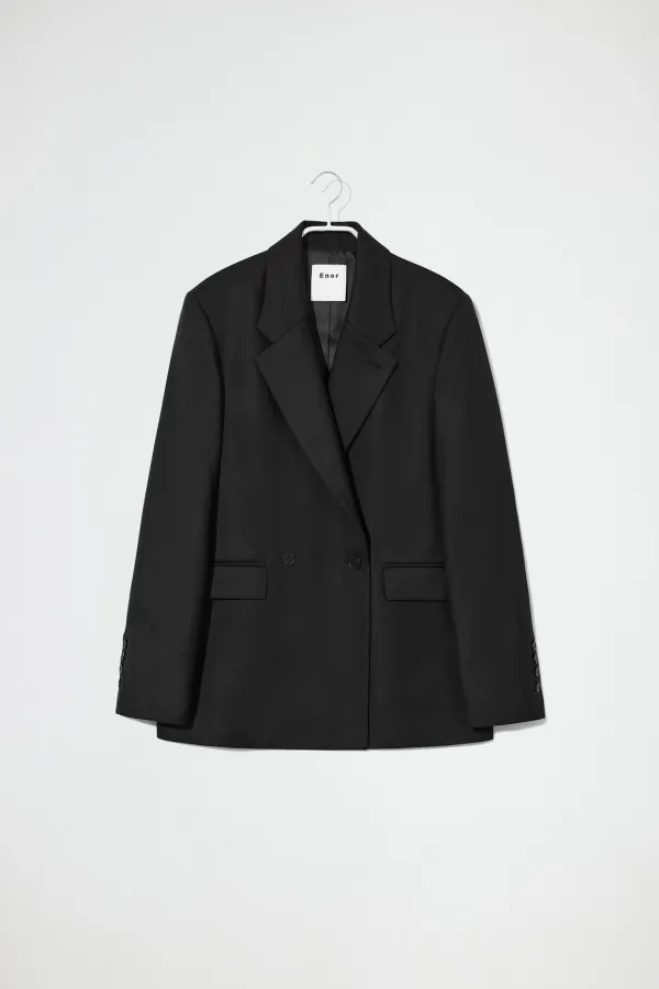 WOOL BLEND DOUBLE BLAZER - BLACK