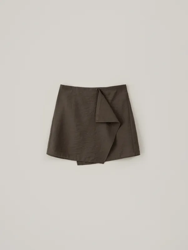 Sheer Button Layered Skirt - Brown