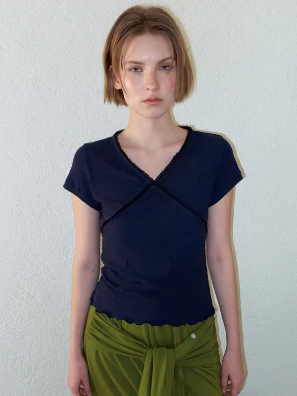 Cross Lace T-Shirt, Navy
