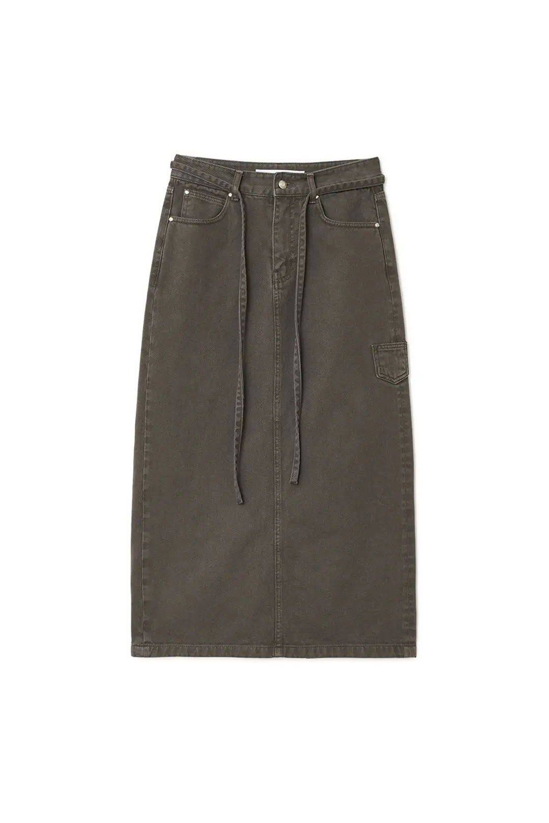 썬번프로젝트 STRING COLOR DENIM MAXI SKIRT, BROWN 상품 이미지 3