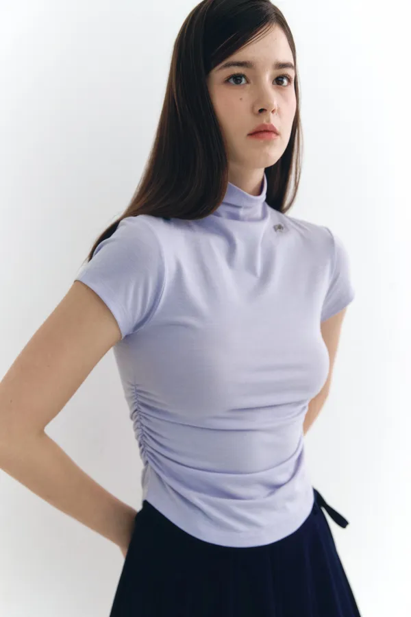 Half Neck Logo Shirring Top Lavender