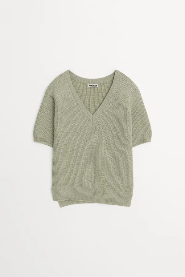 Tori V-neck Knit sage, charcoal