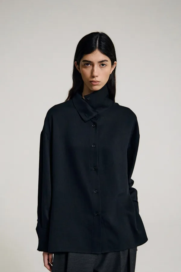Kelis High Neck Wool Shirt (Black)