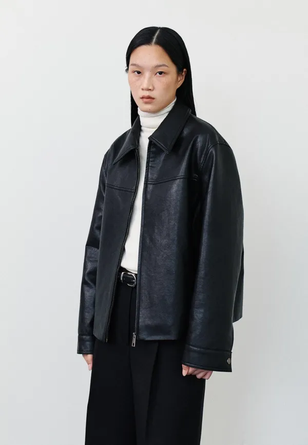 CITY LEATHER ZIP-UP JACKET - BLACK
