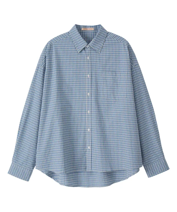 Oversized Connie Check Shirt-Blue