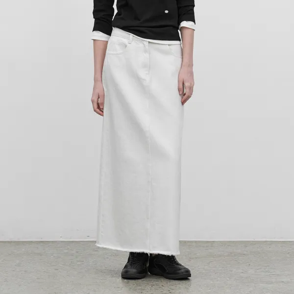 (SK-5073)SEMI A-LINE MAXI DENIM SKIRT