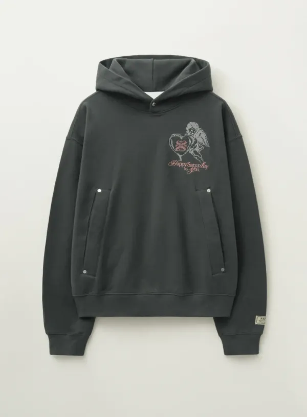 Angel Cross Stitch Hoodie - Charcoal