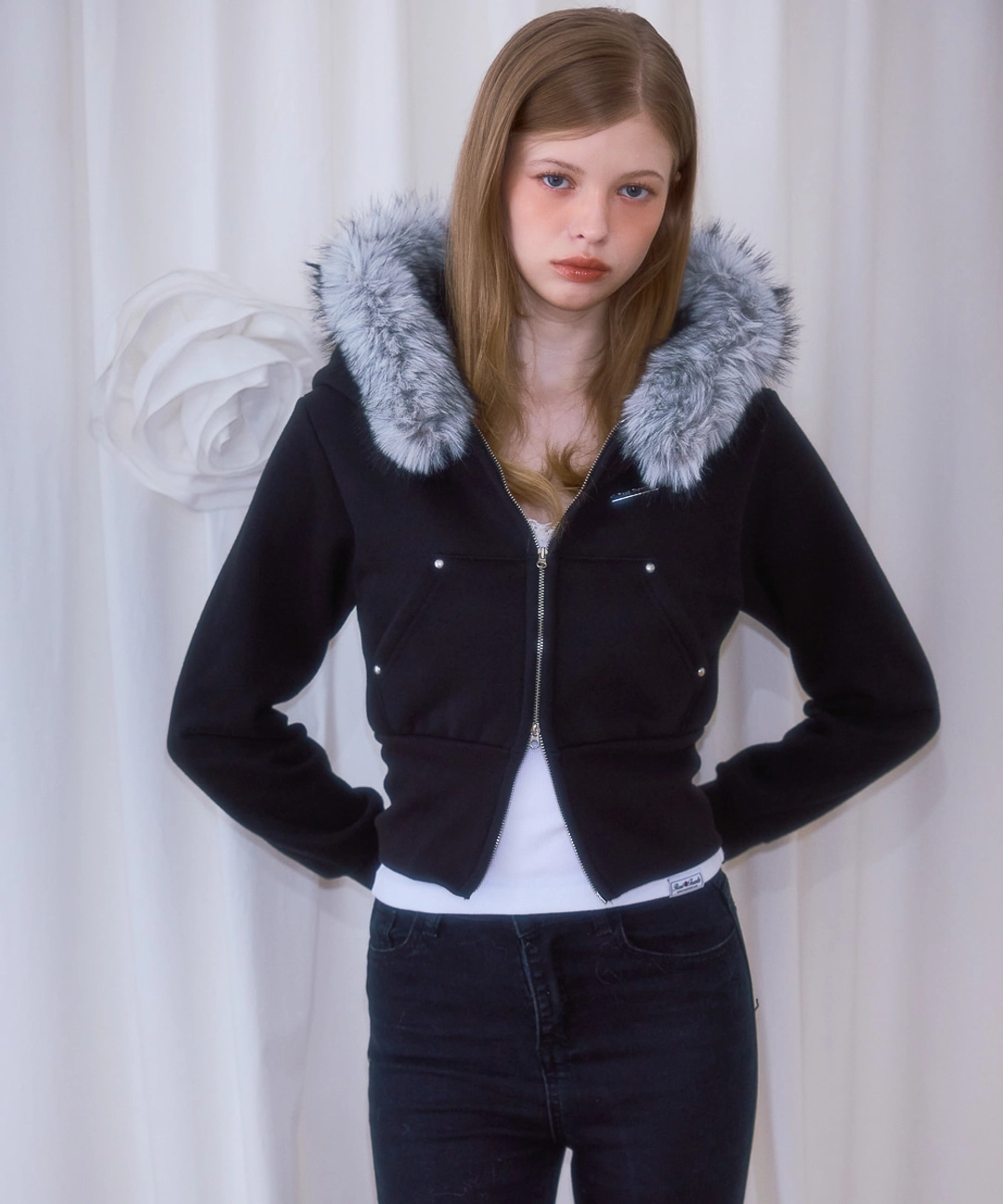 로제프란츠 Fur Slim Rivet Hood Zip-up [Black] 상품 이미지 2