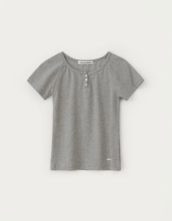 Lay Button Raglan Top - Grey