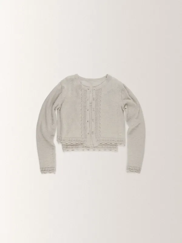 FRILL CROCHET LAYERED CARDIGAN [ GRAY ]