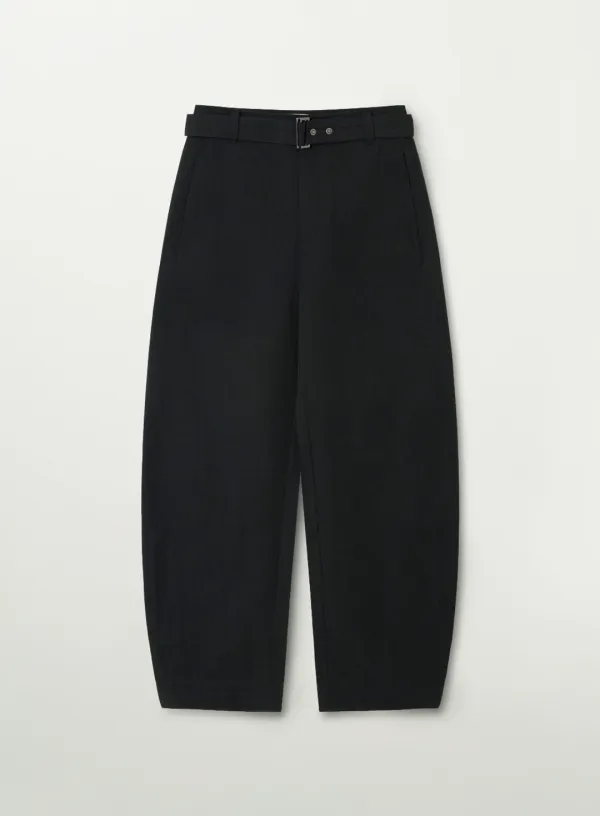 (W) Belted Cotton Barrel Fit Pants - Black