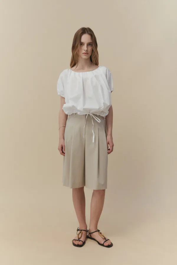 Pleats Half Pants (Light Beige)