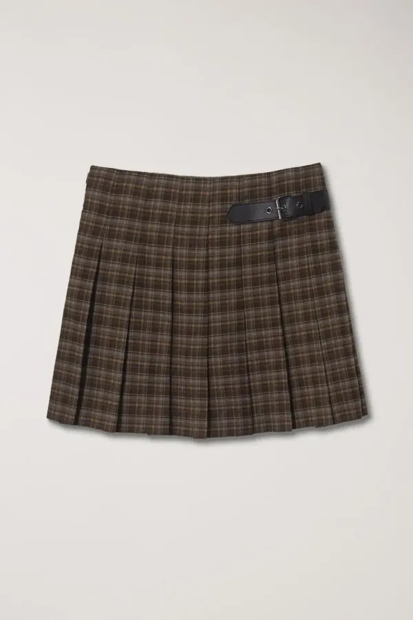 PLEATS MINI CHECK SKIRT BROWN CHECK